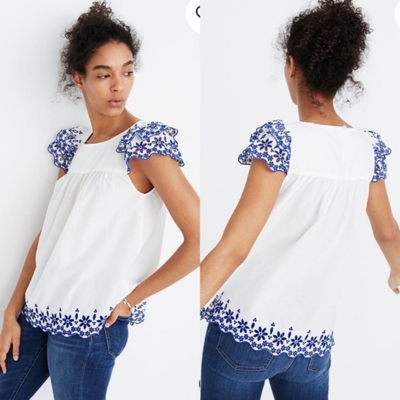 Madewell embroidered cap sleeve story top - Picture 1 of 8